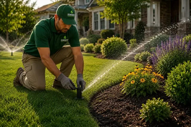 Irrigation and sprinkler service in a landscaped yard